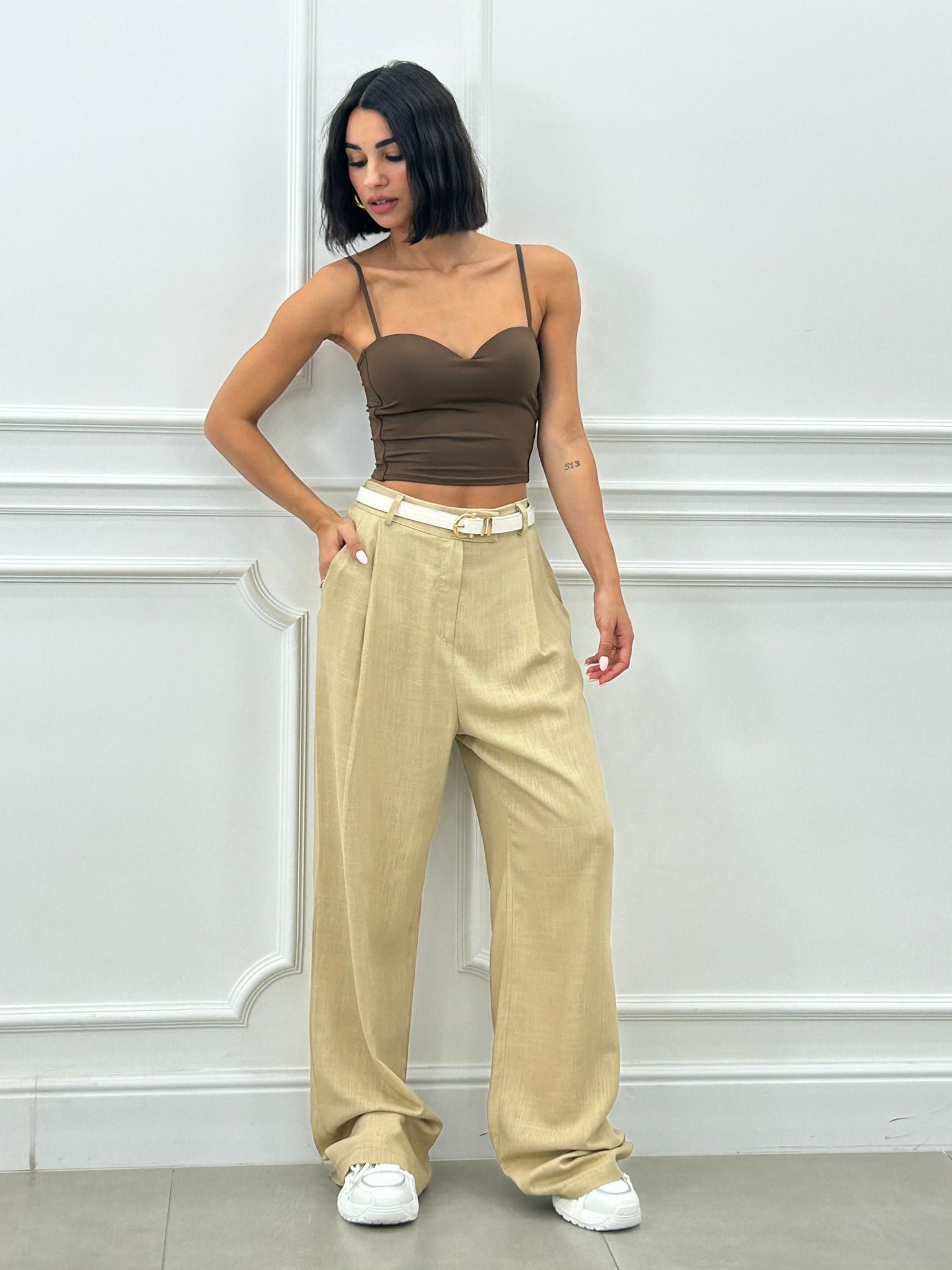PANTALONE MISTO LINO CON PINCES NEW SS25