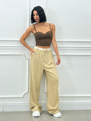 PANTALONE MISTO LINO CON PINCES NEW SS25