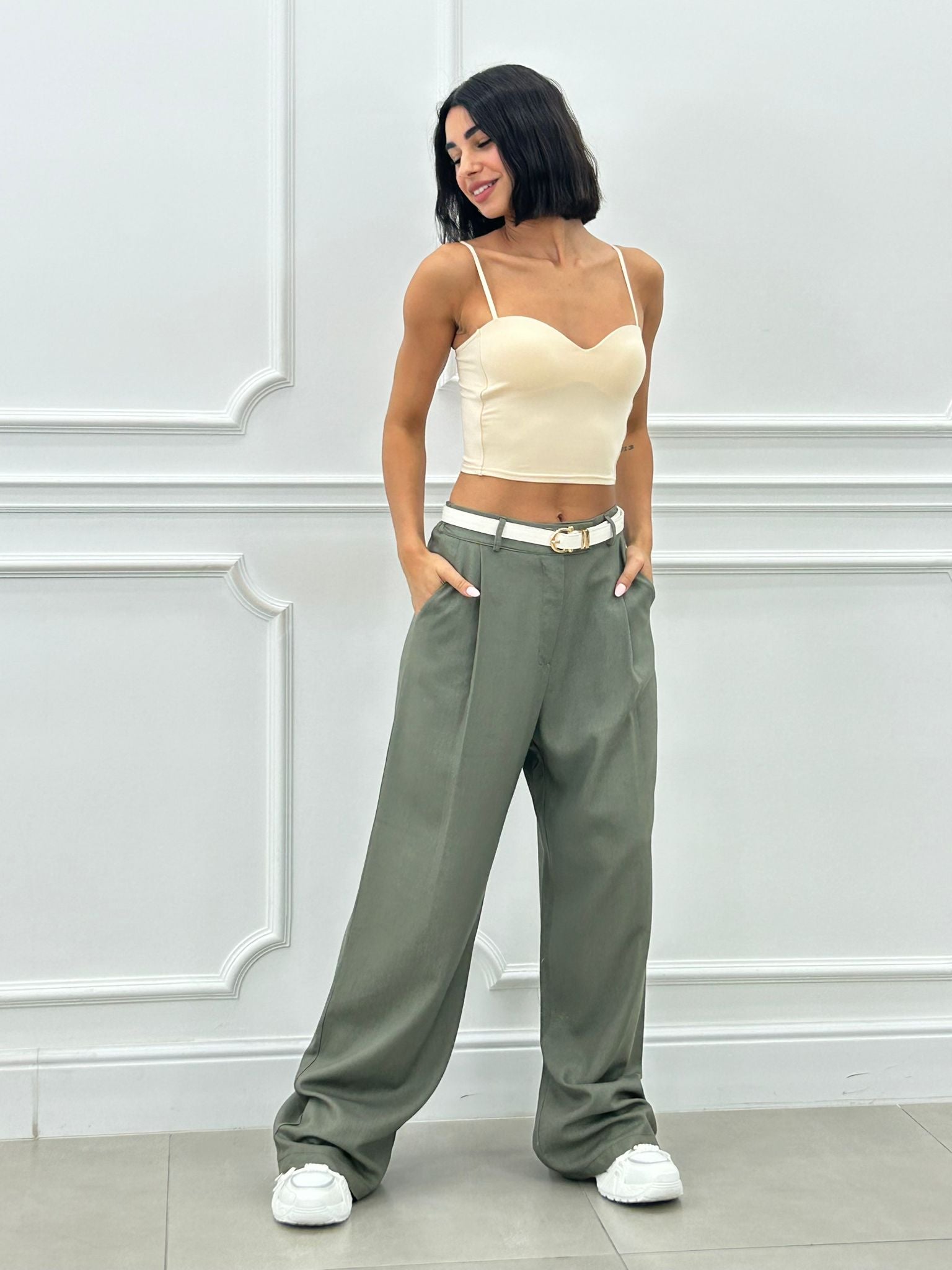 PANTALONE MISTO LINO CON PINCES NEW SS25
