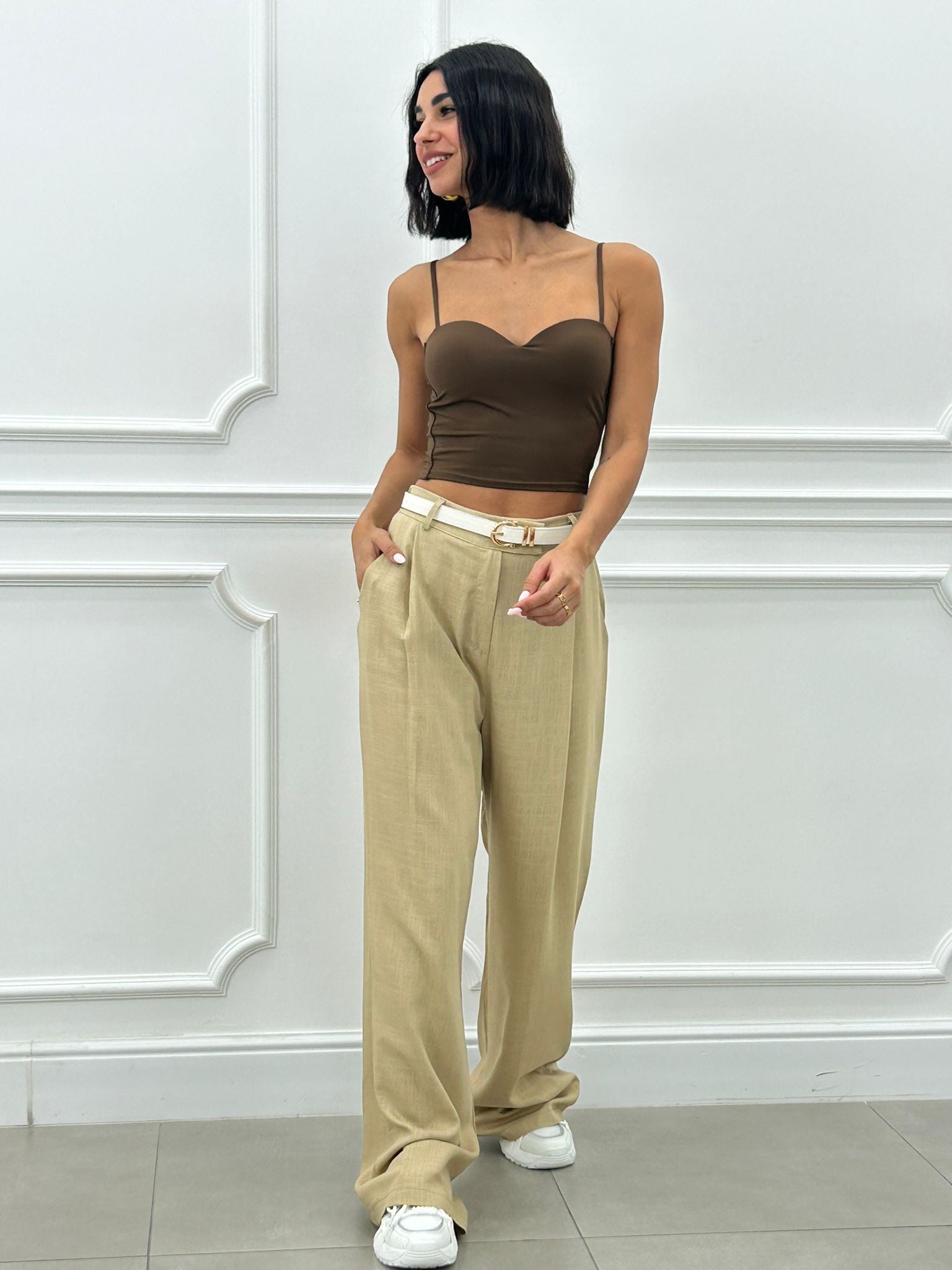PANTALONE MISTO LINO CON PINCES NEW SS25