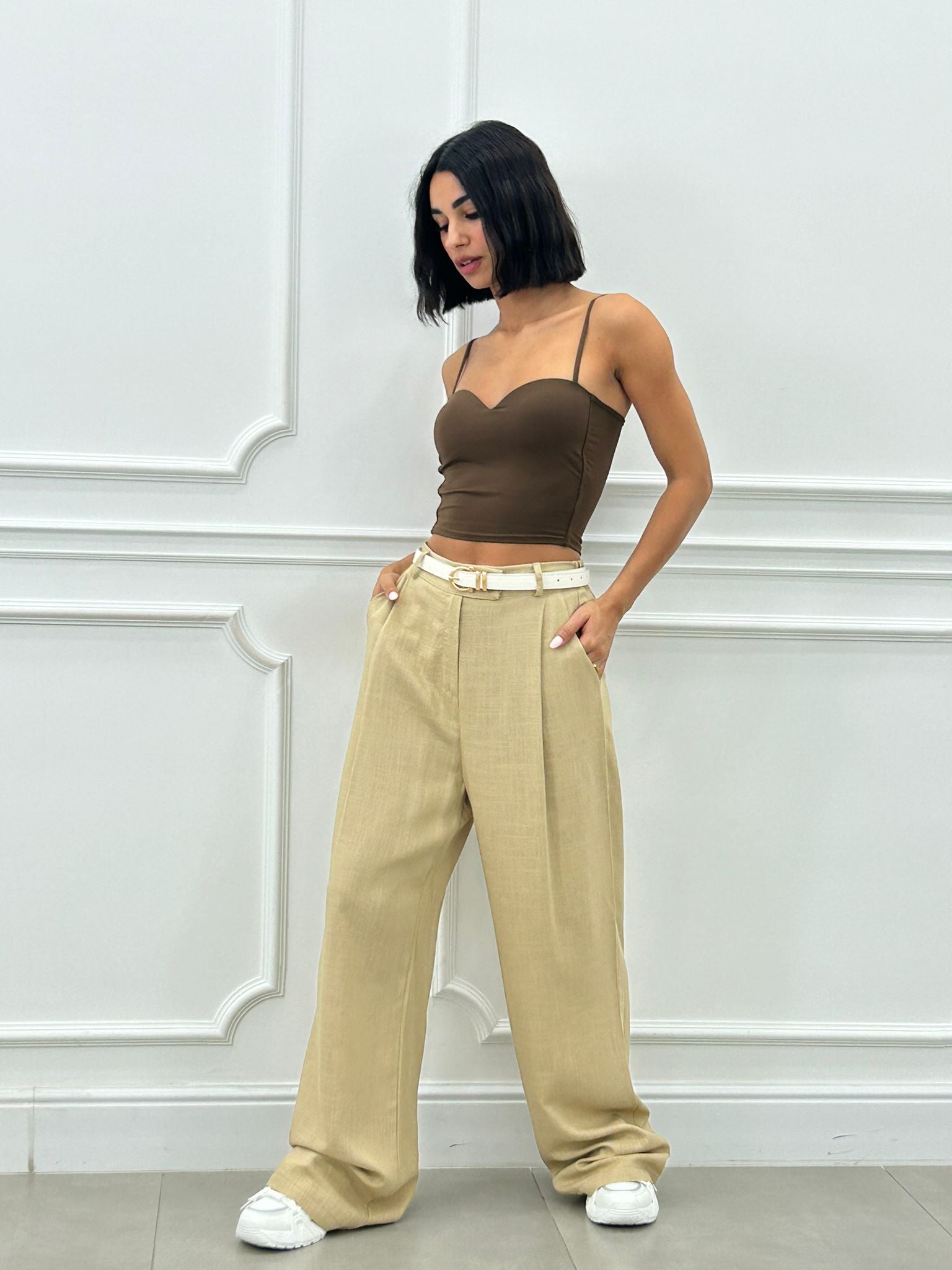 PANTALONE MISTO LINO CON PINCES NEW SS25