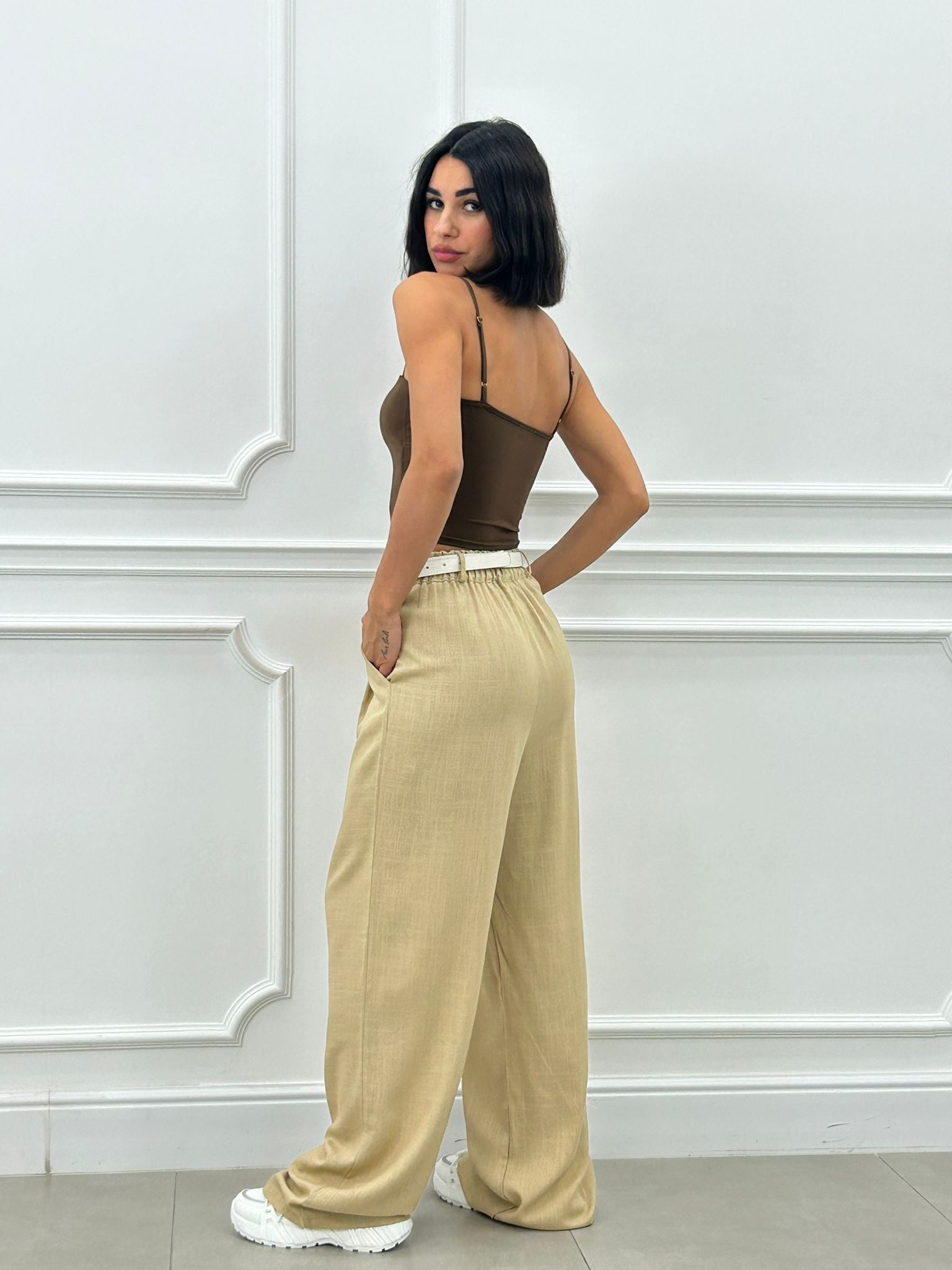 PANTALONE MISTO LINO CON PINCES NEW SS25