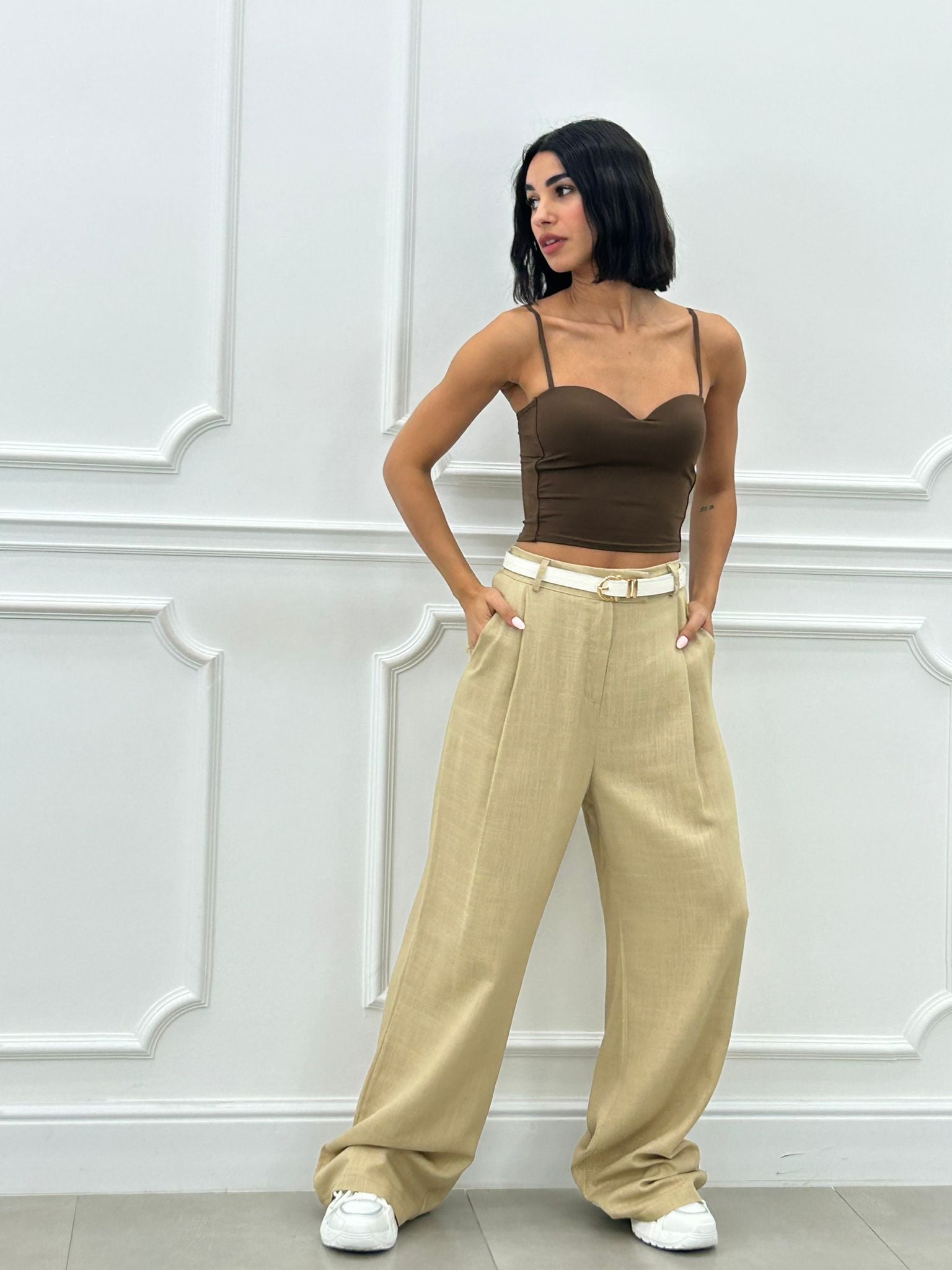 PANTALONE MISTO LINO CON PINCES NEW SS25