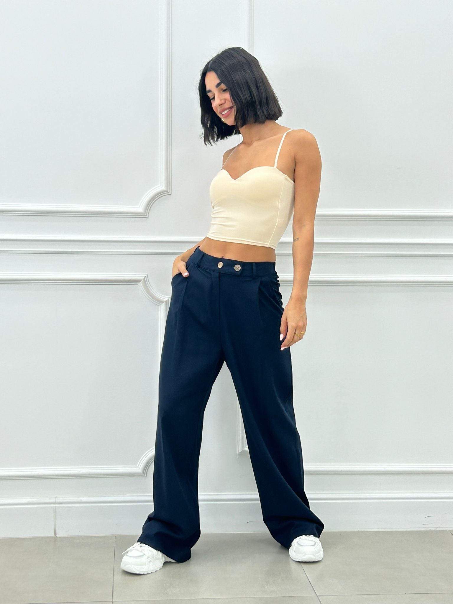 PANTALONE MISTO LINO CON PINCES NEW SS25