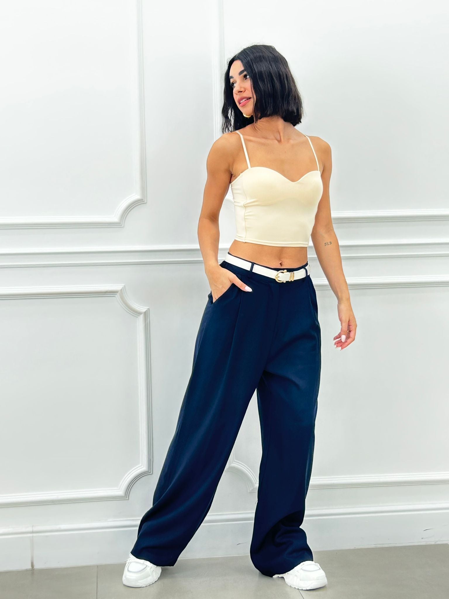 PANTALONE MISTO LINO CON PINCES NEW SS25