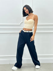 PANTALONE MISTO LINO CON PINCES NEW SS25