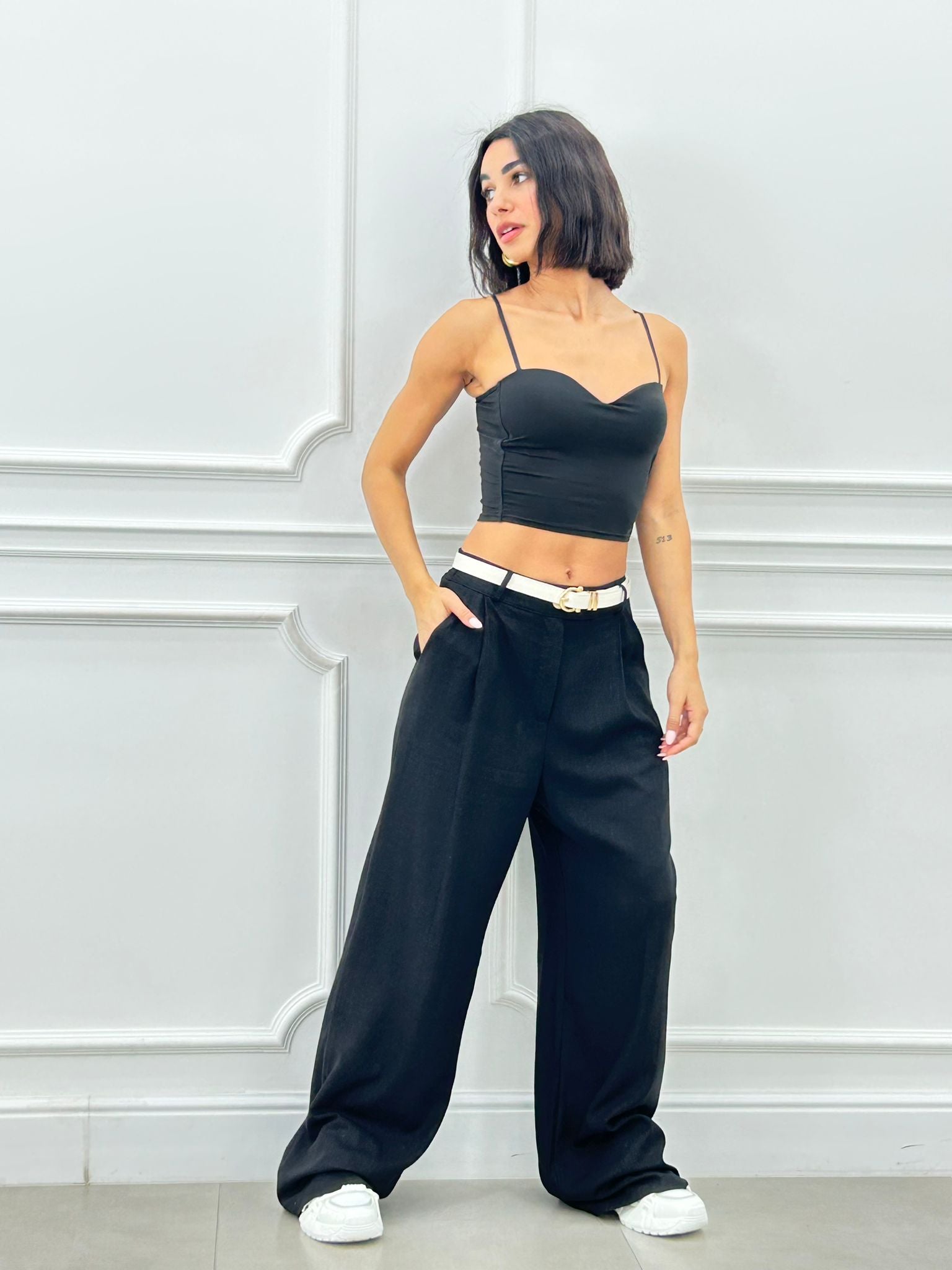 PANTALONE MISTO LINO CON PINCES NEW SS25