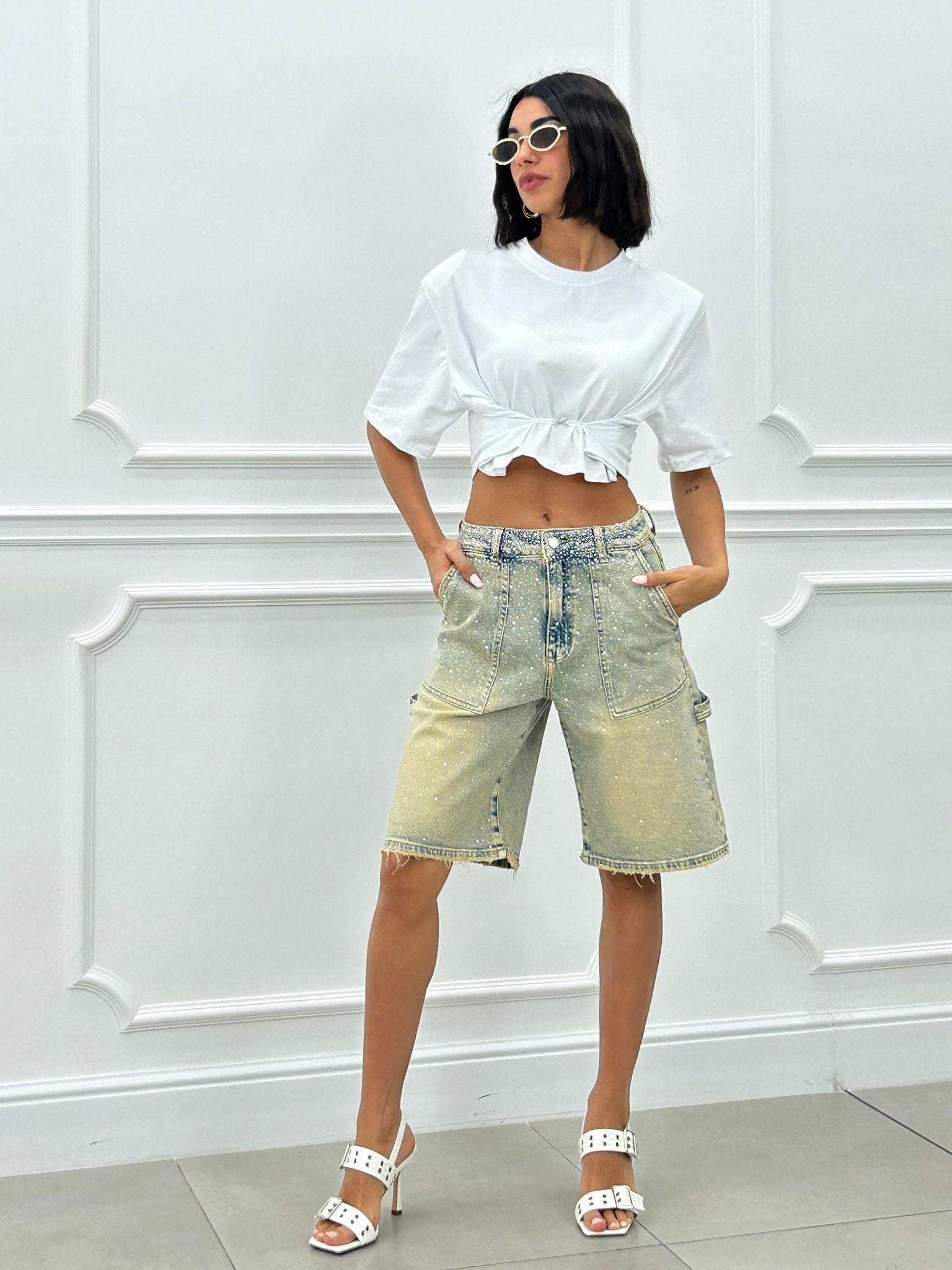 BERMUDA SABBIATO CON STRASS NEW SS25