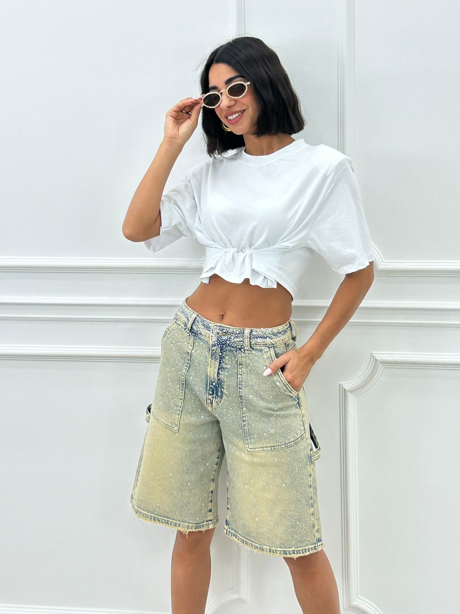 BERMUDA SABBIATO CON STRASS NEW SS25