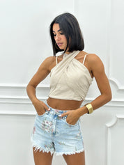 SHORTS DENIM FLOREAL NEW SS25