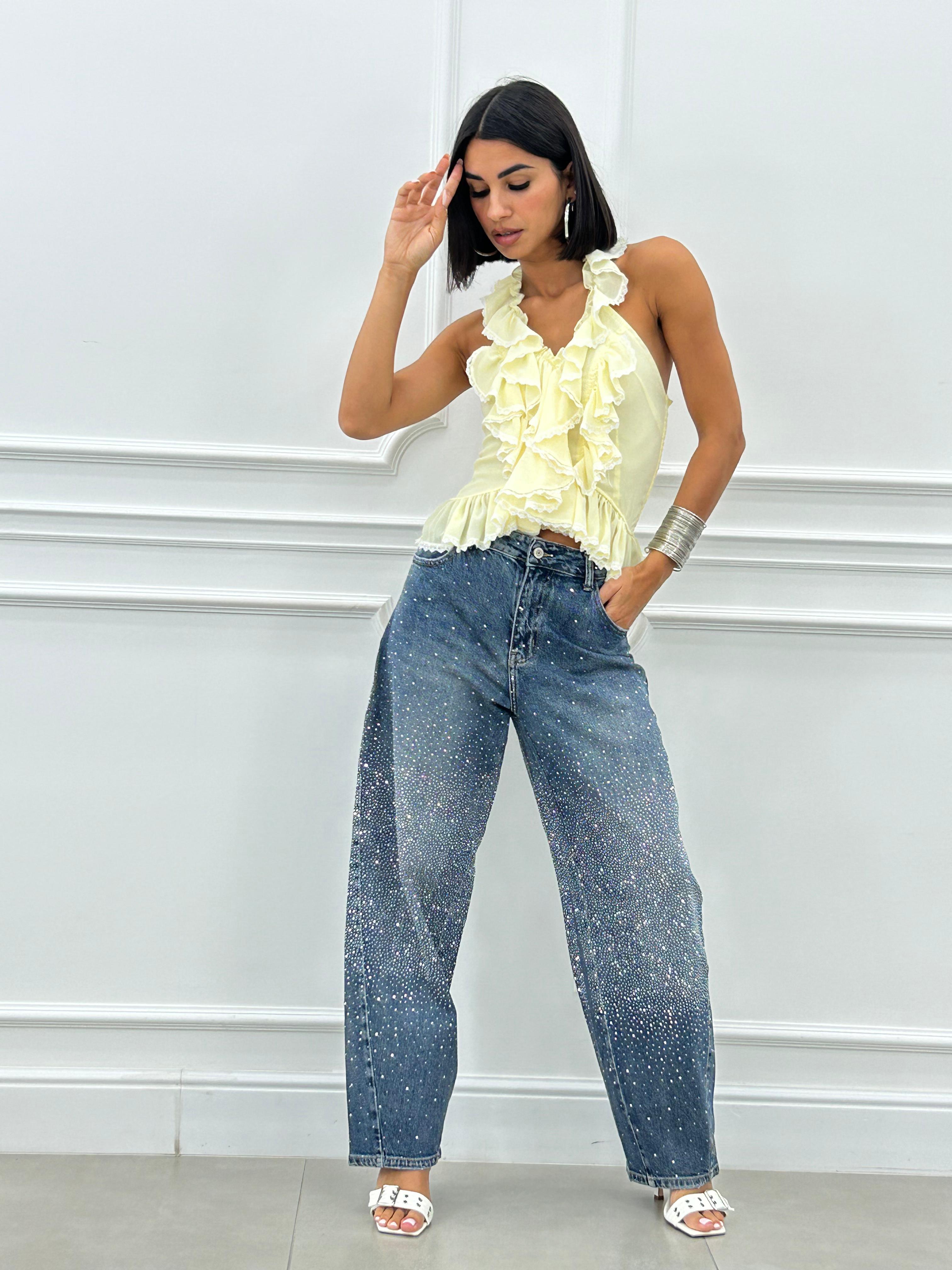 JEANS BALLOON CON STRASS NEW SS25