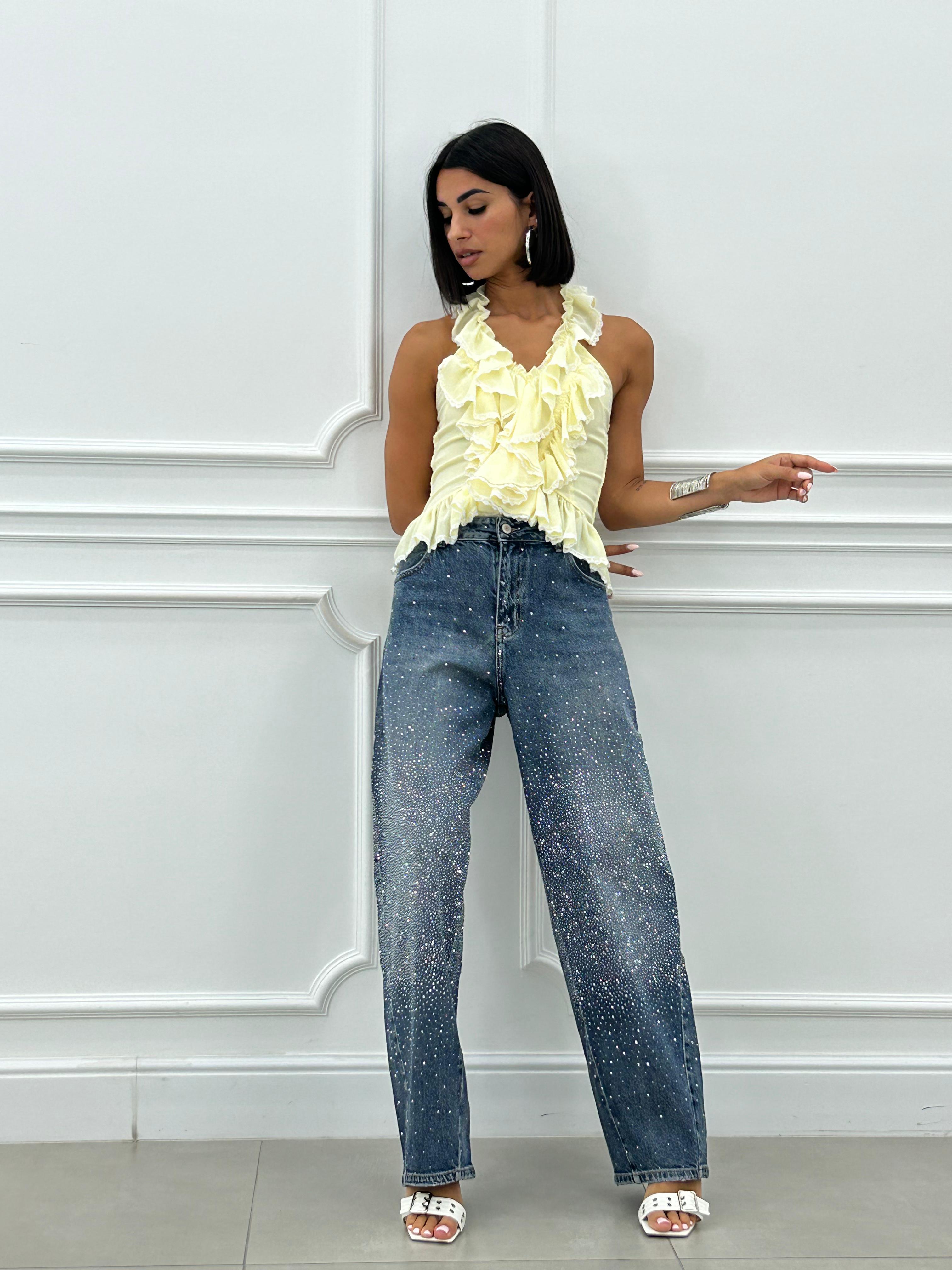 JEANS BALLOON CON STRASS NEW SS25