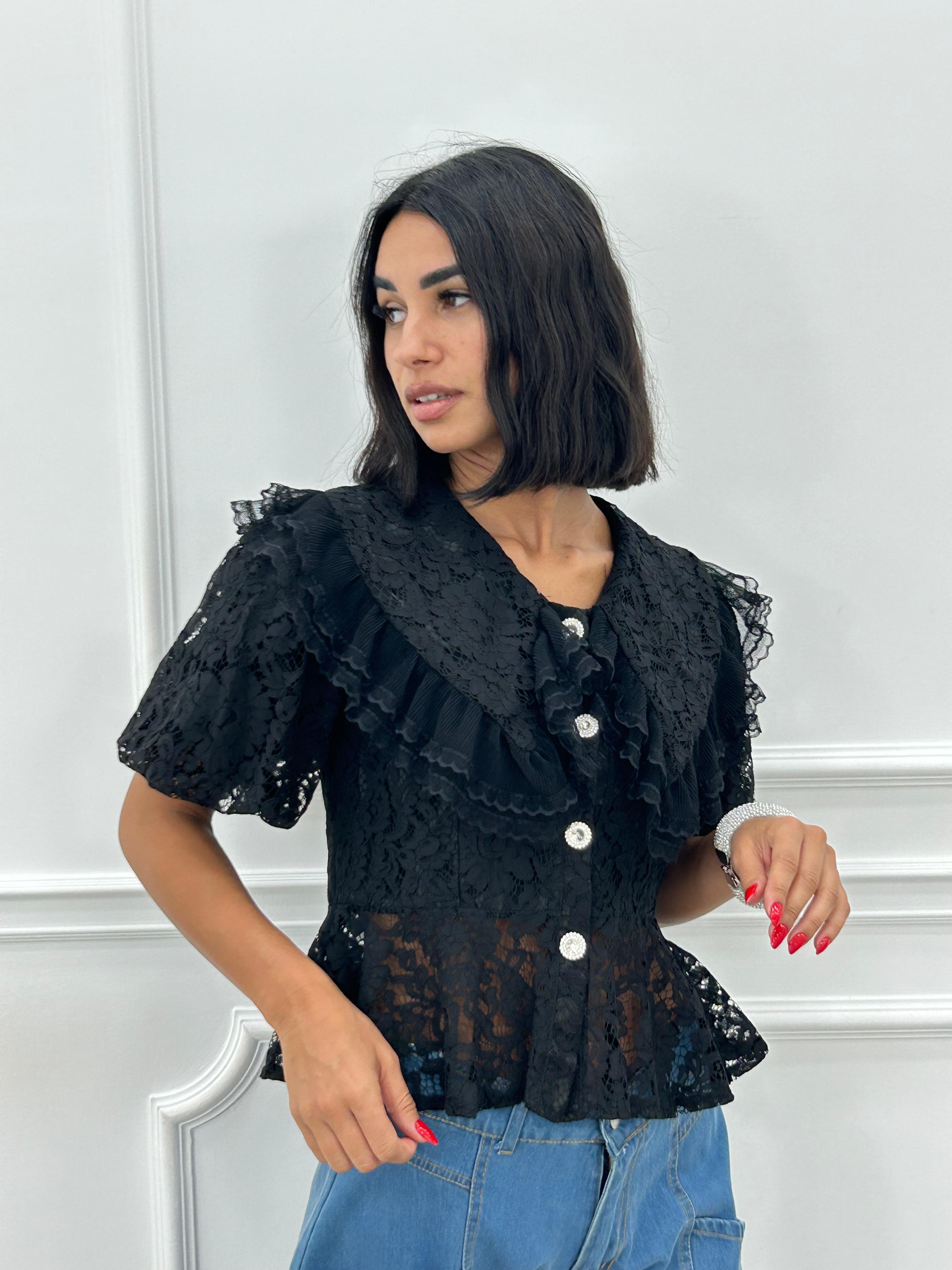 CAMICIA IN PIZZO CON ROUCHE NEW SS25