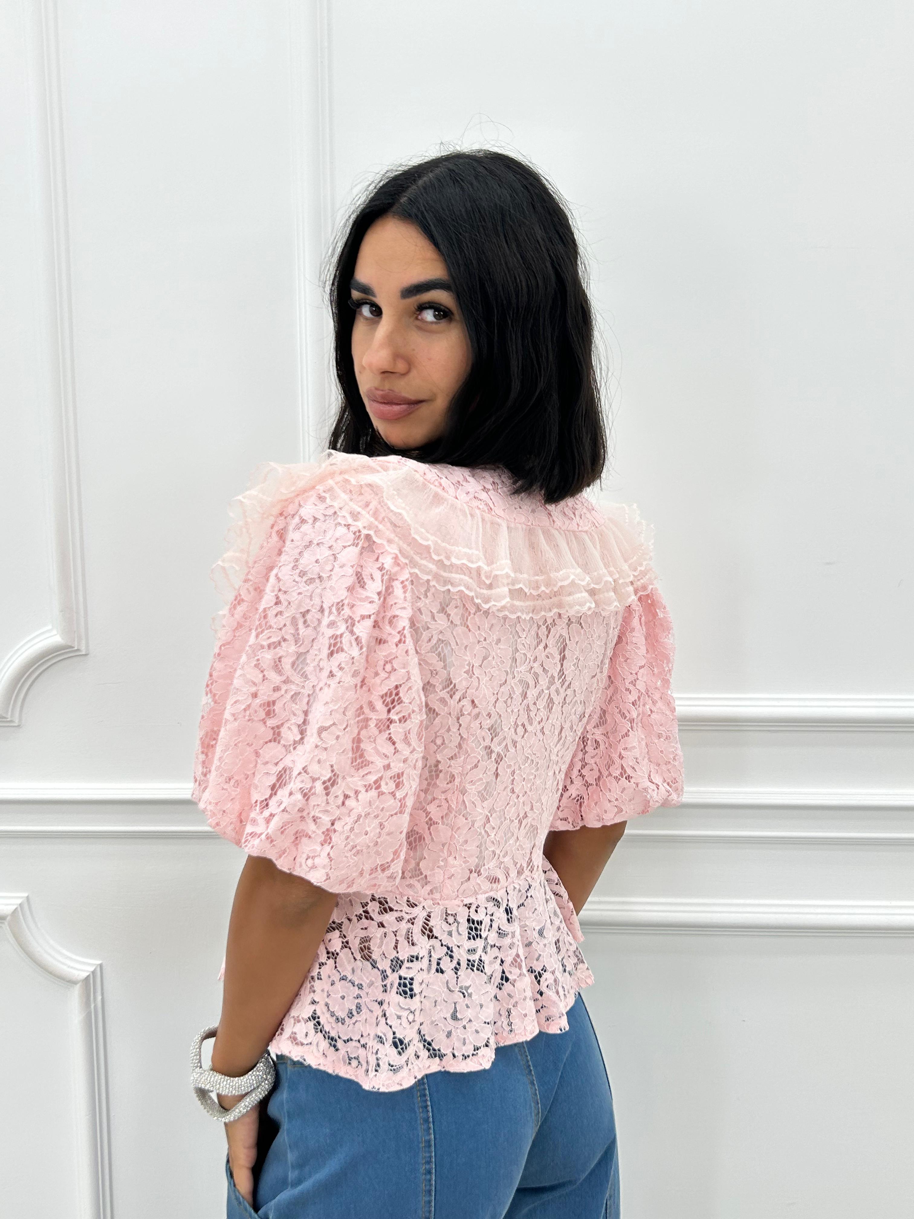 CAMICIA IN PIZZO CON ROUCHE NEW SS25