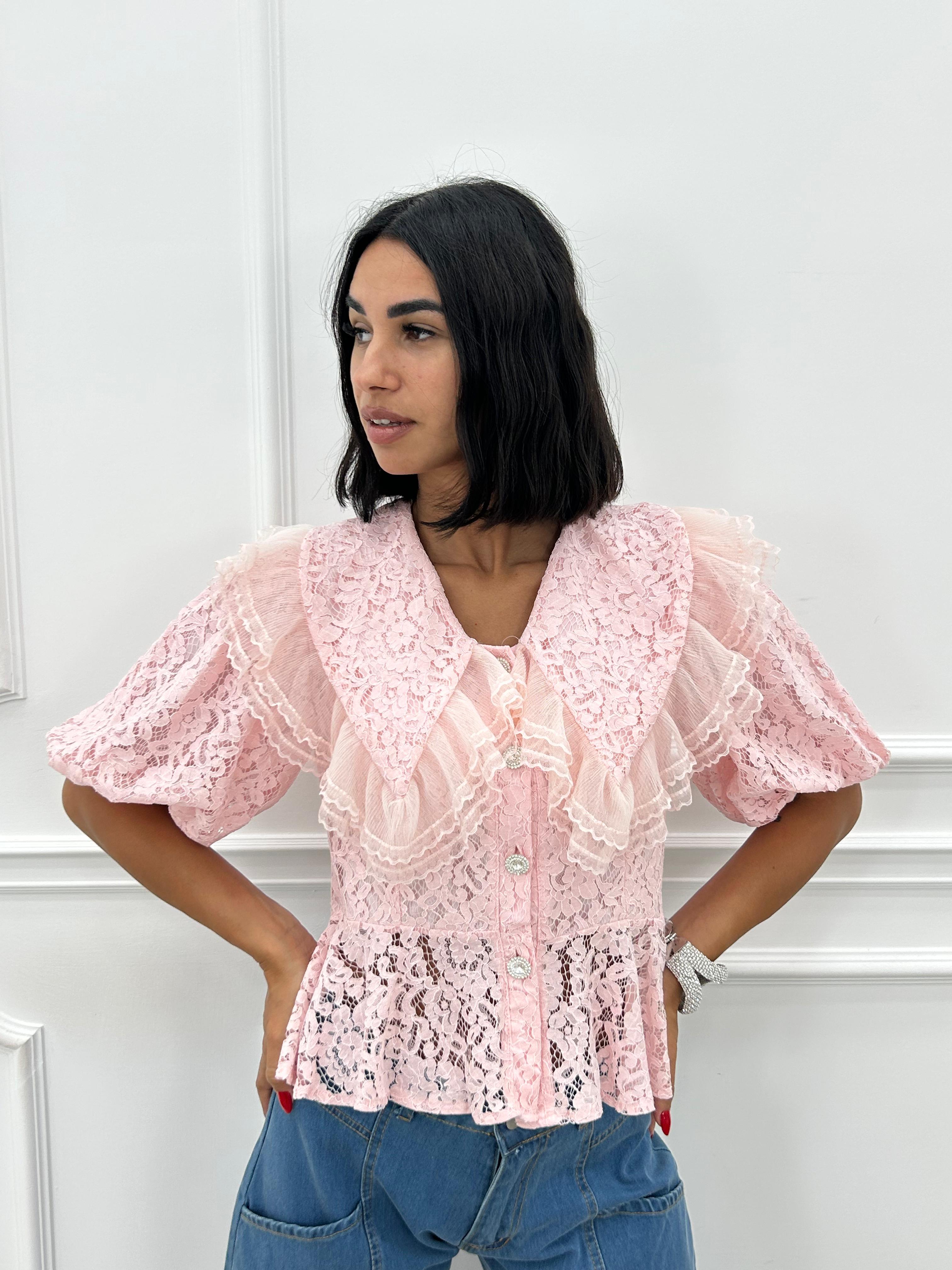 CAMICIA IN PIZZO CON ROUCHE NEW SS25