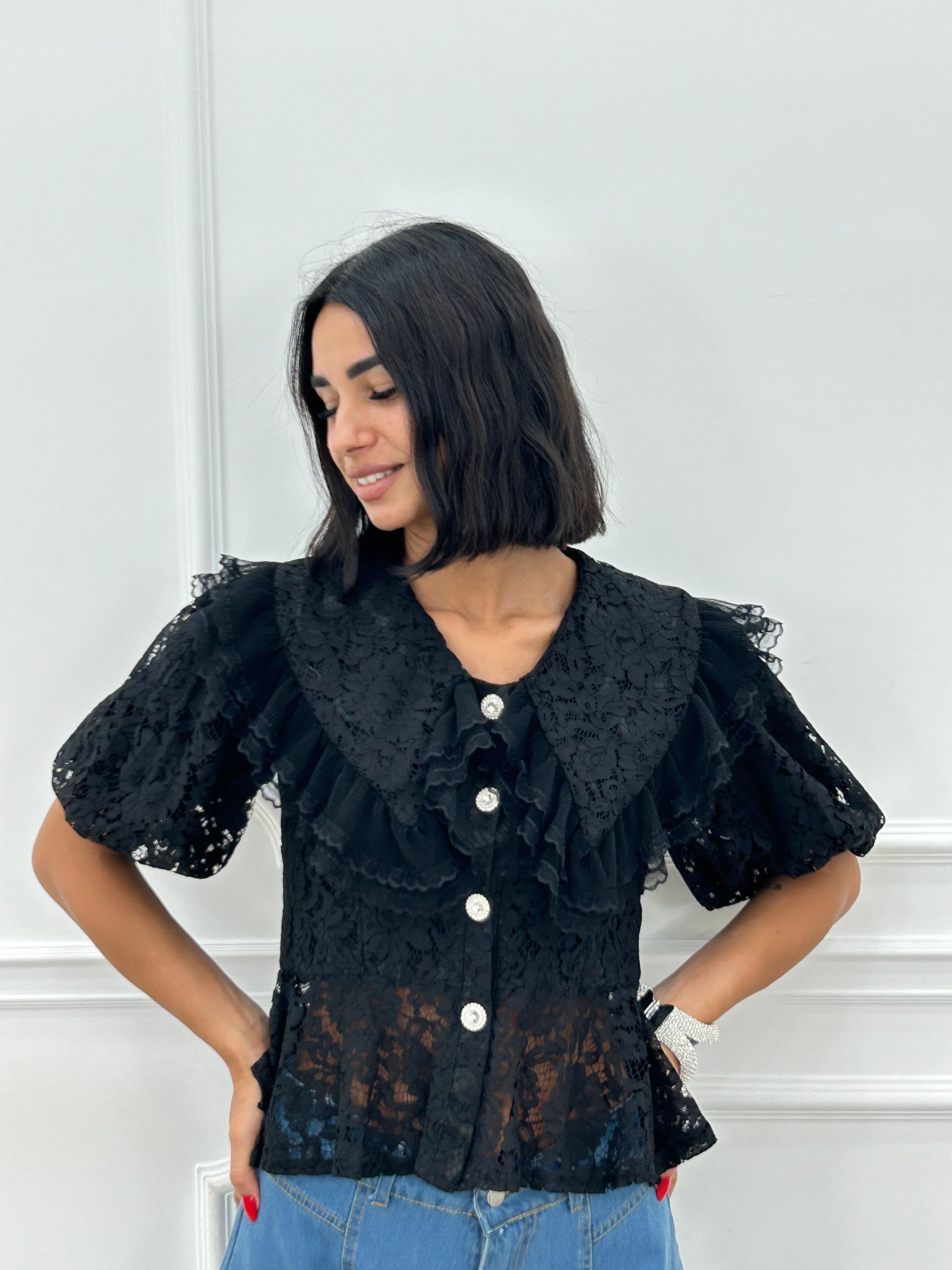 CAMICIA IN PIZZO CON ROUCHE NEW SS25