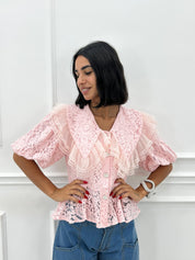 CAMICIA IN PIZZO CON ROUCHE NEW SS25