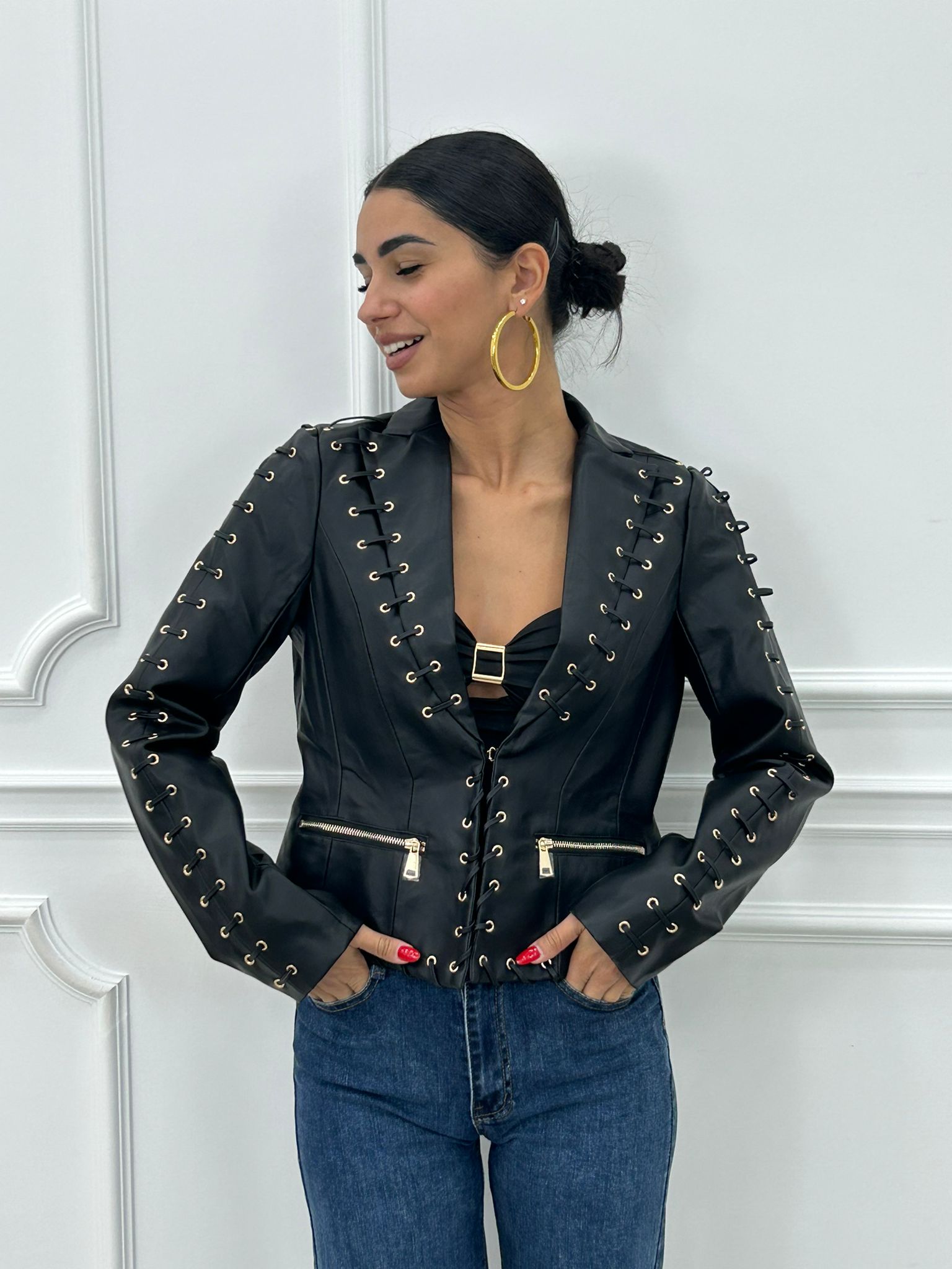 GIUBBINO ECOPELLE CON STRINGHE NEW AI26