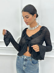 CARDIGAN IN MAGLIA POINTELLE CON VOLANT AI26