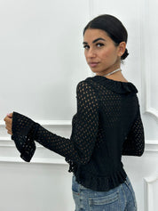 CARDIGAN IN MAGLIA POINTELLE CON VOLANT AI26