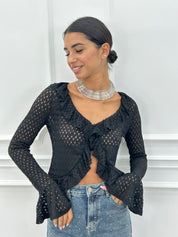 CARDIGAN IN MAGLIA POINTELLE CON VOLANT AI26