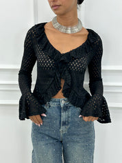 CARDIGAN IN MAGLIA POINTELLE CON VOLANT AI26