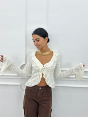 CARDIGAN IN MAGLIA POINTELLE CON VOLANT AI26