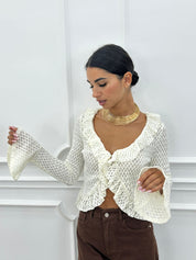 CARDIGAN IN MAGLIA POINTELLE CON VOLANT AI26