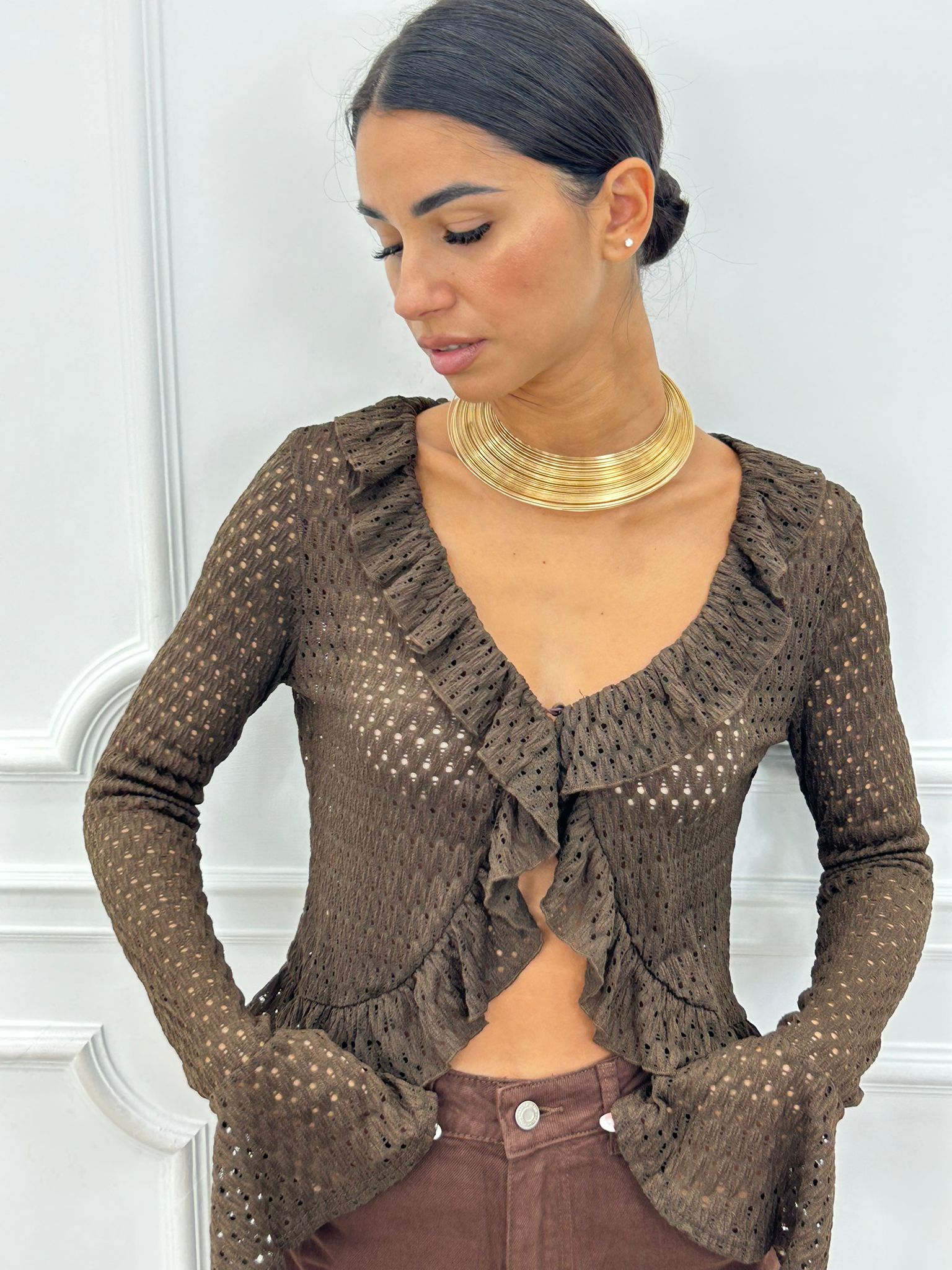 CARDIGAN IN MAGLIA POINTELLE CON VOLANT AI26