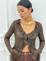 CARDIGAN IN MAGLIA POINTELLE CON VOLANT AI26