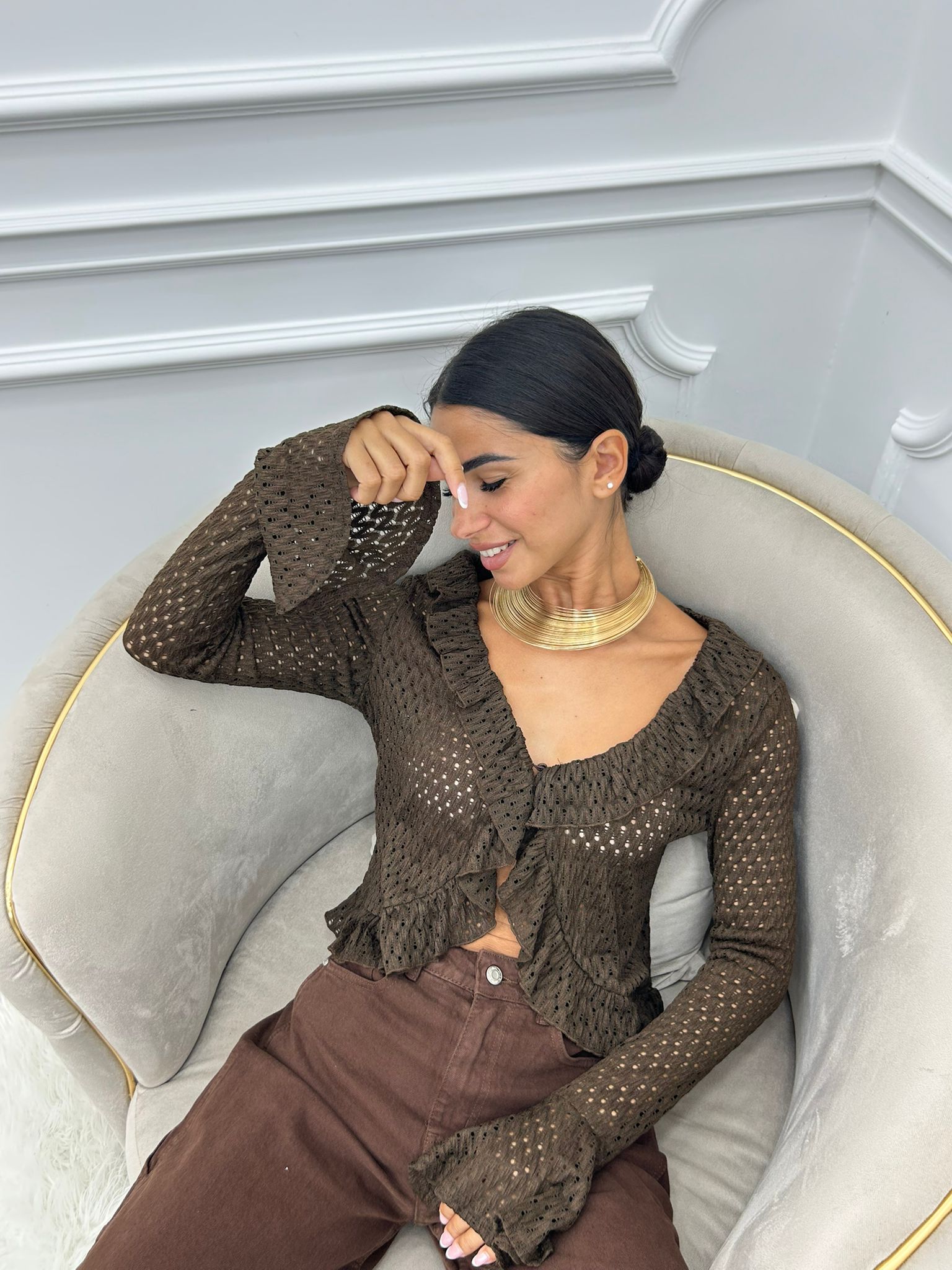 CARDIGAN IN MAGLIA POINTELLE CON VOLANT AI26