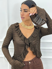 CARDIGAN IN MAGLIA POINTELLE CON VOLANT AI26