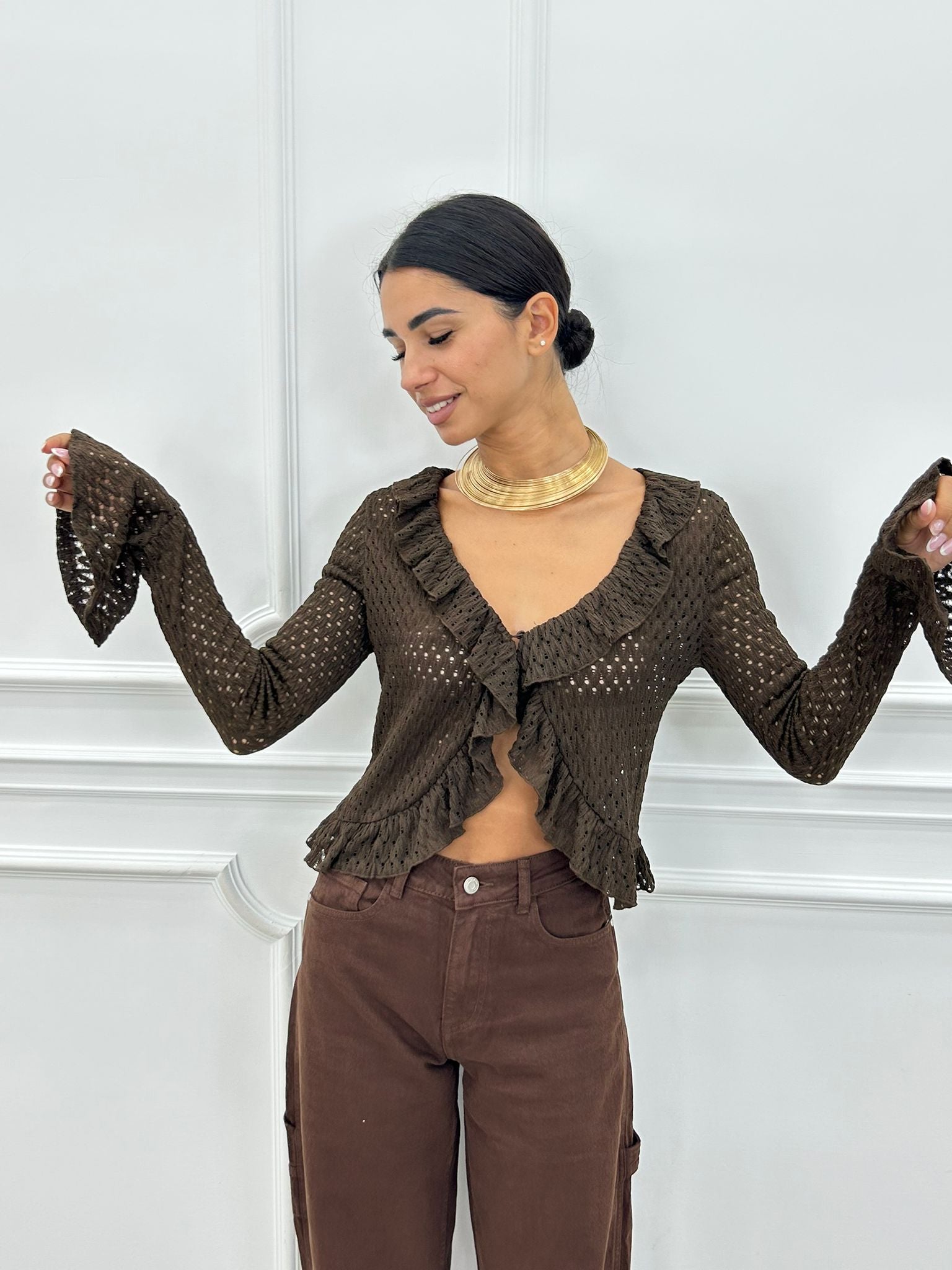 CARDIGAN IN MAGLIA POINTELLE CON VOLANT AI26