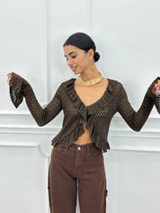 CARDIGAN IN MAGLIA POINTELLE CON VOLANT AI26