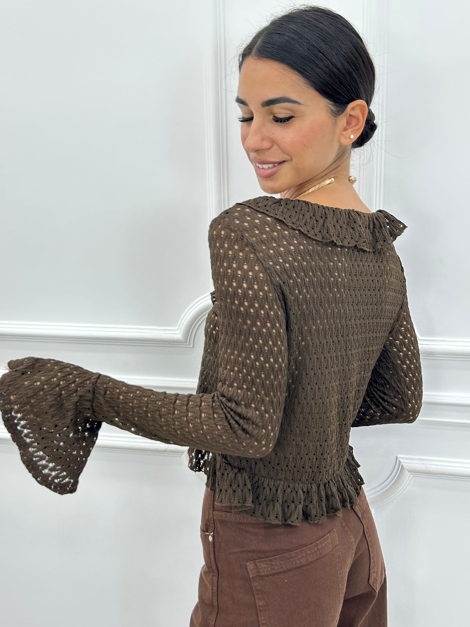 CARDIGAN IN MAGLIA POINTELLE CON VOLANT AI26