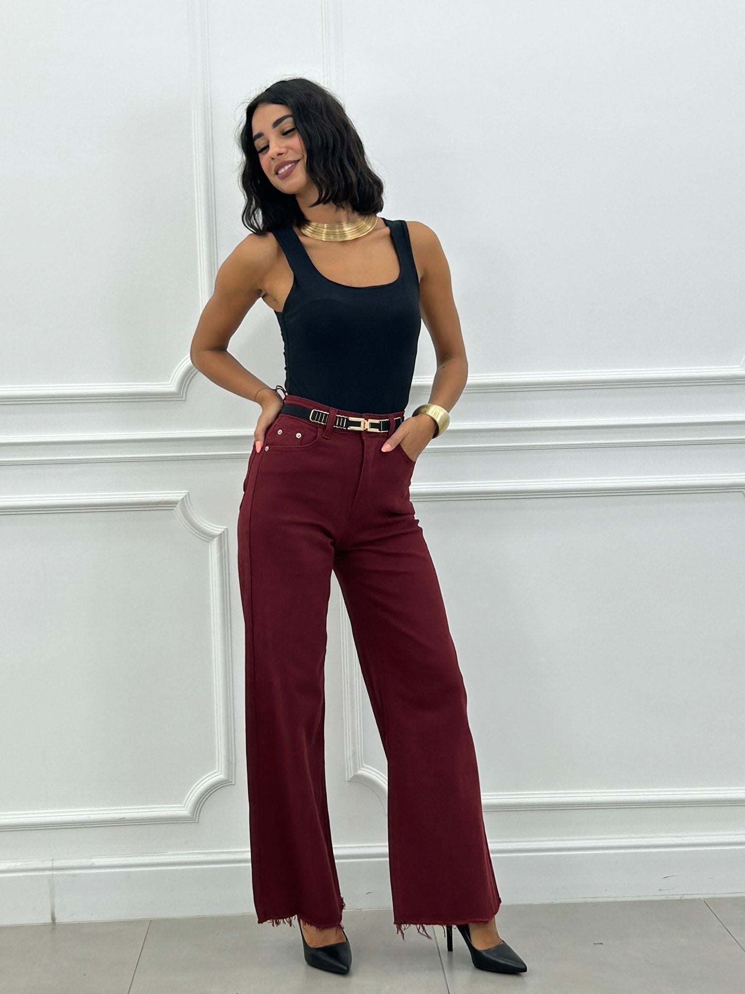 Jeans Palazzo Jeans Bordeaux Vita Alta JEANS RUE BORDEAUX NEW AI26