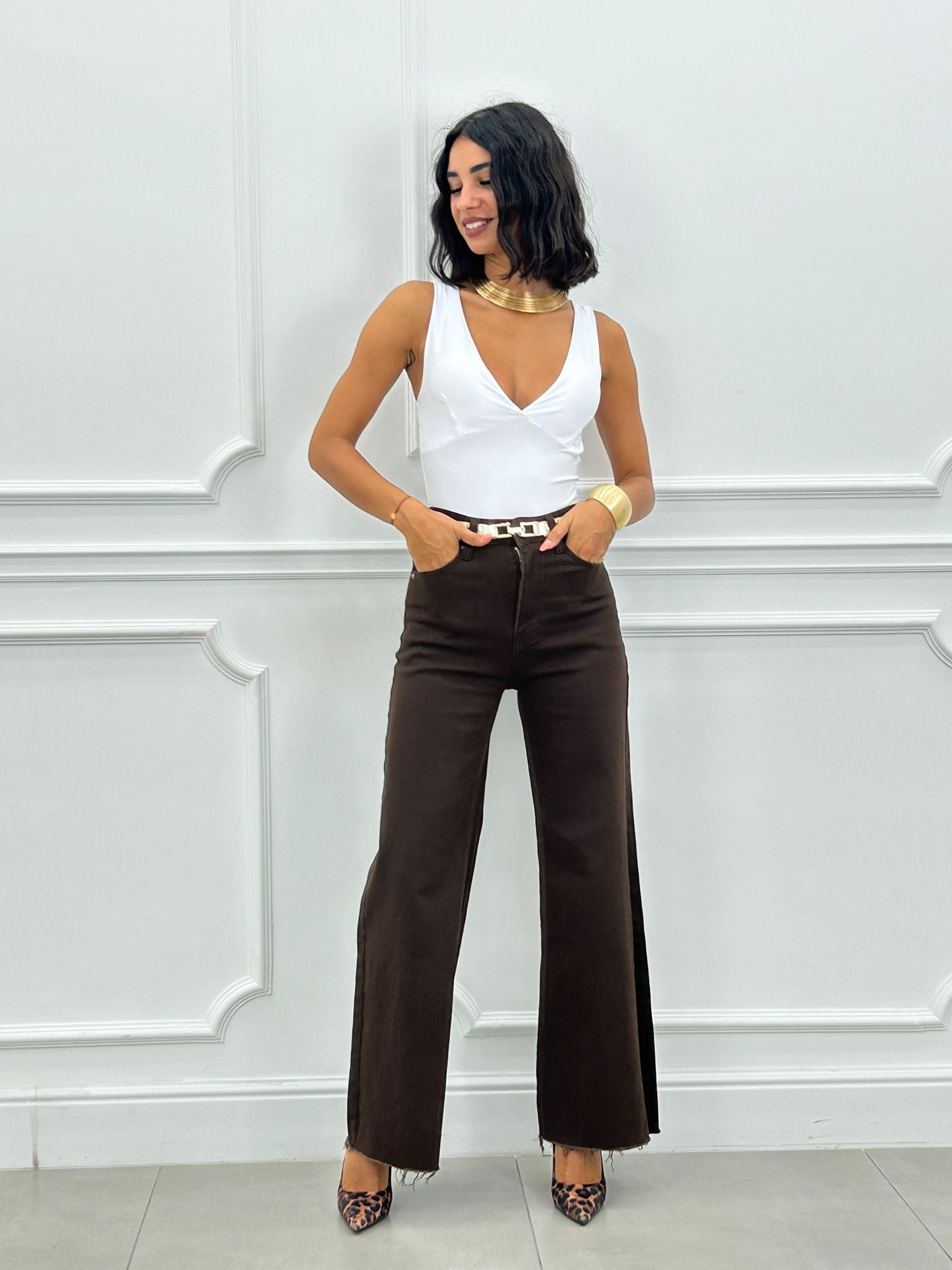 JEANS PALAZZO BROWN NEW AI26