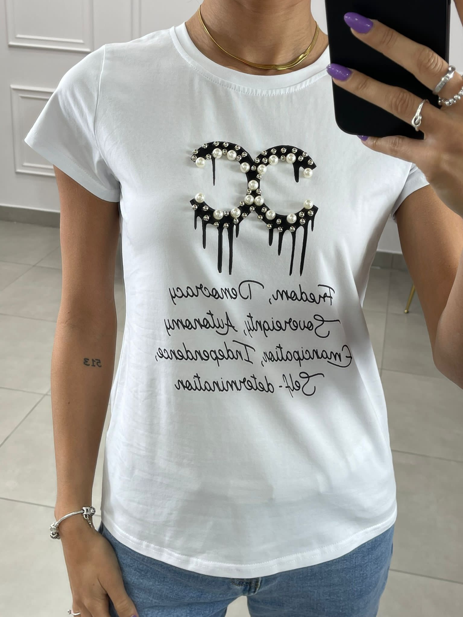 T-SHIRT STAMPA E PERLE NEW COLLECTION