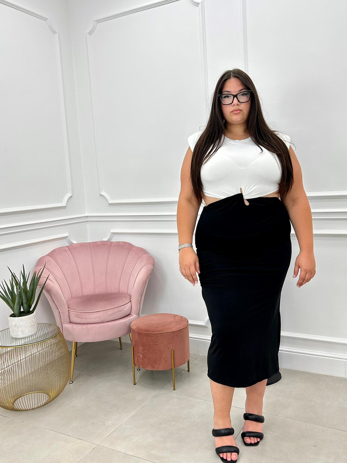 DRESS BICOLORE CON SPALLINE CURVY COLLECTION