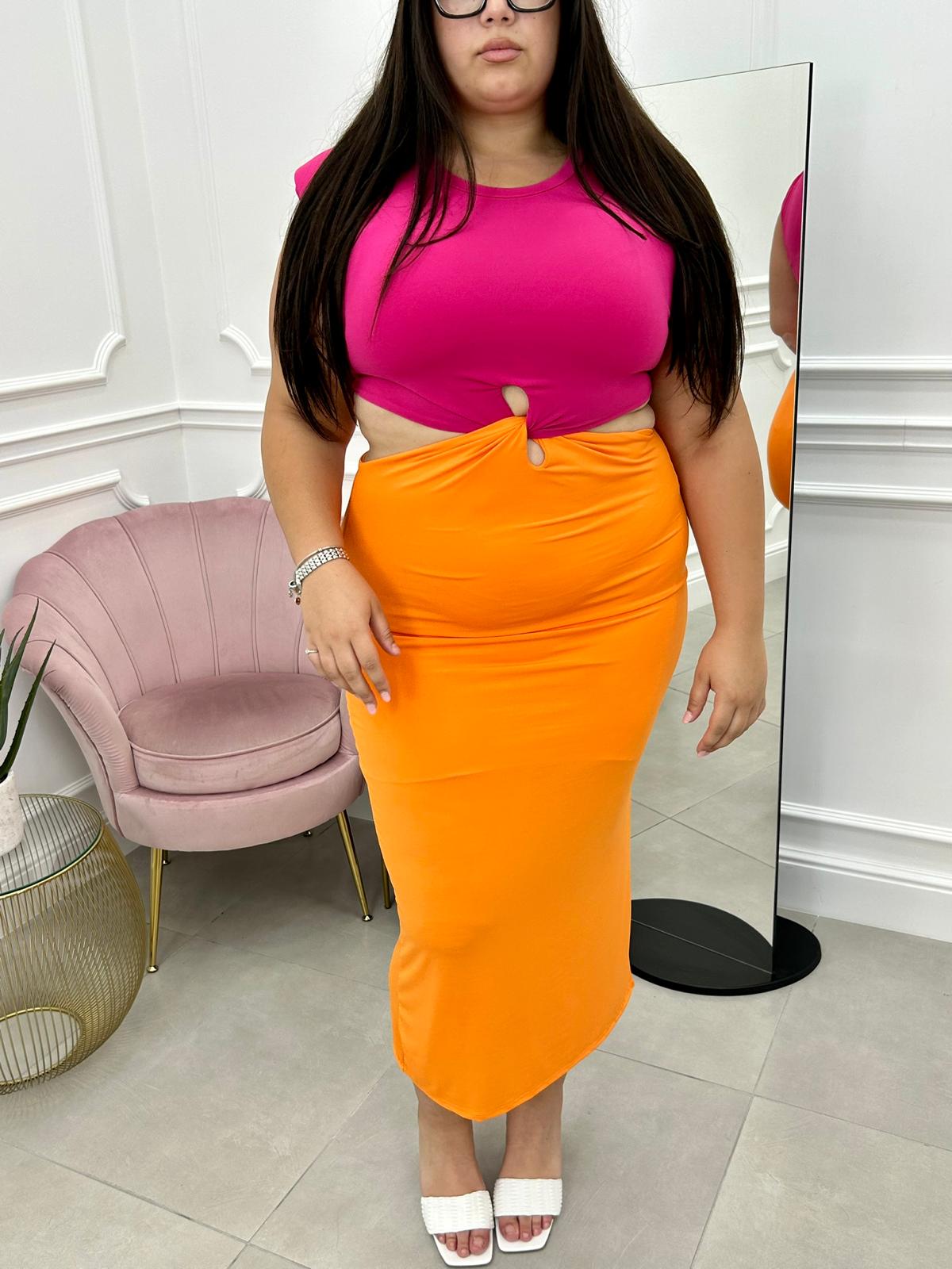 DRESS BICOLORE CON SPALLINE CURVY COLLECTION