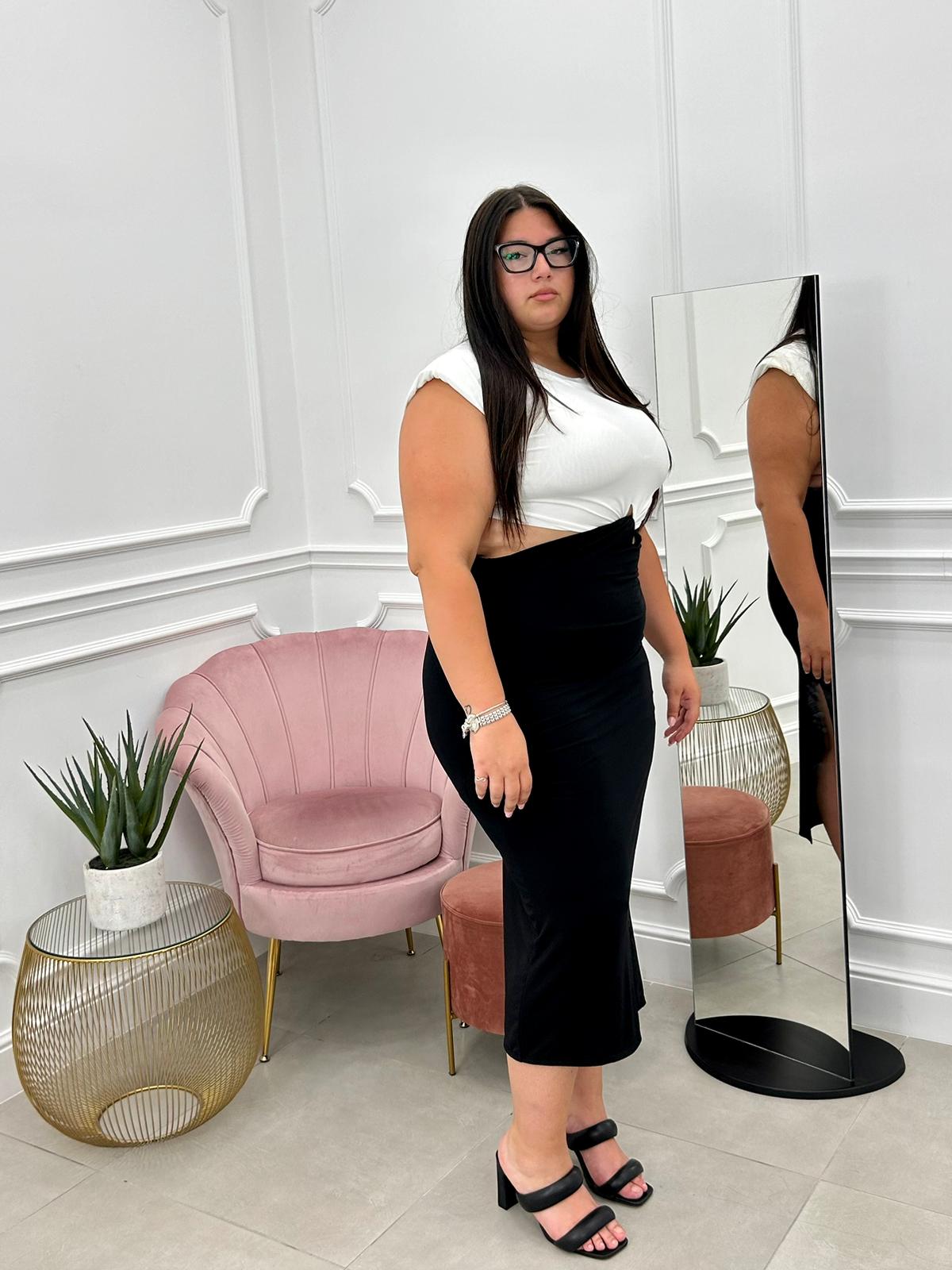DRESS BICOLORE CON SPALLINE CURVY COLLECTION