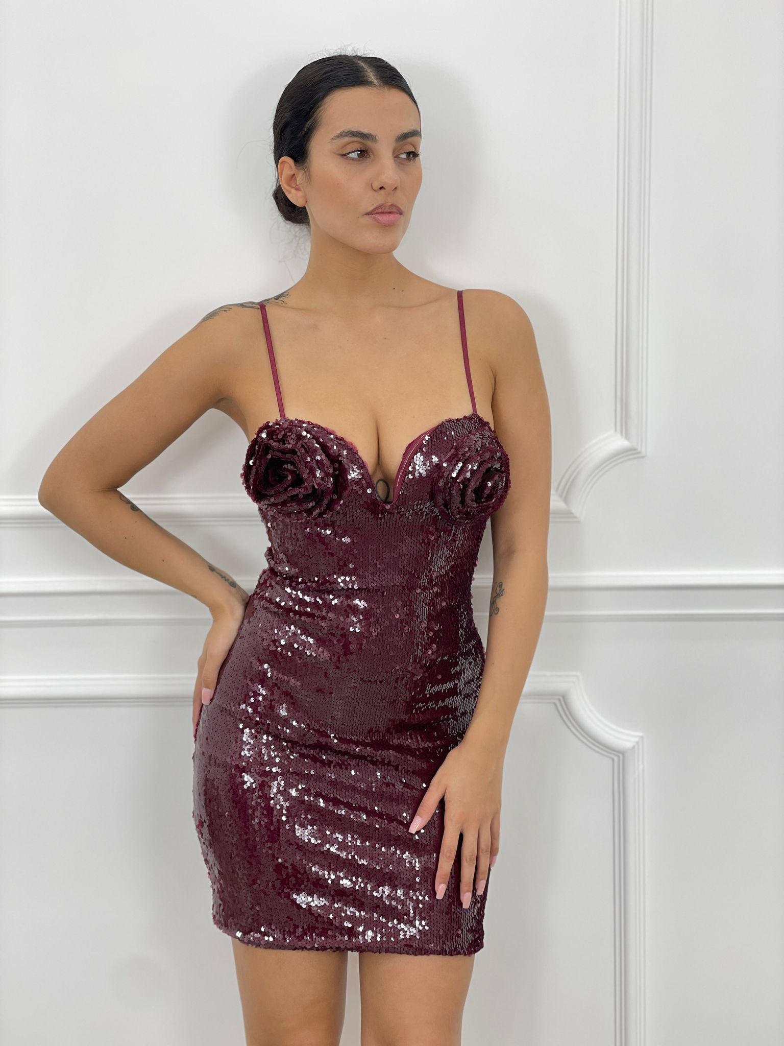 DRESS PAILLETTES CON FIORE AUTUMN COLLECTION