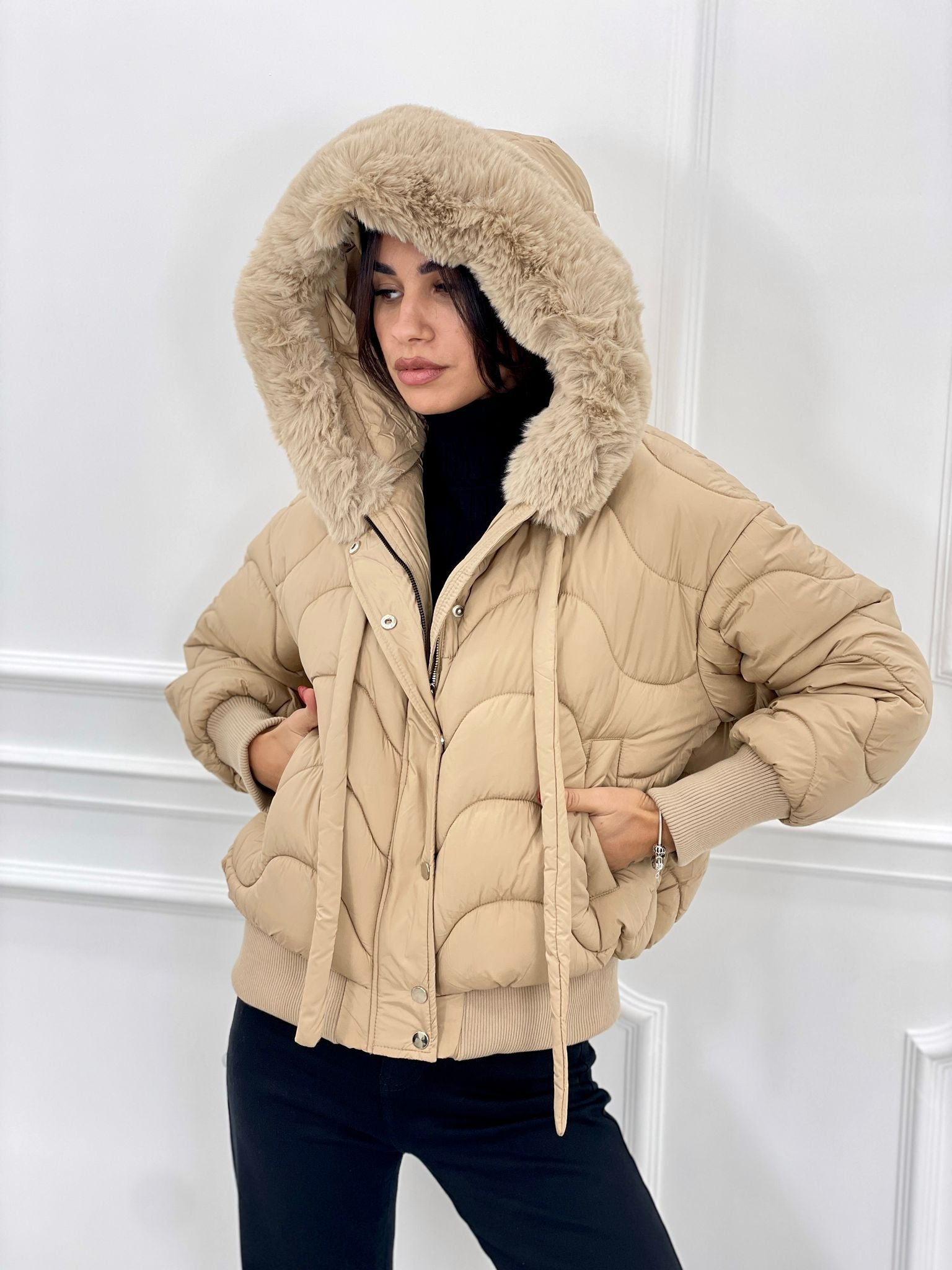 Beige Zara Belted Puffer Jacket Hood Zara Fall Jackets Women