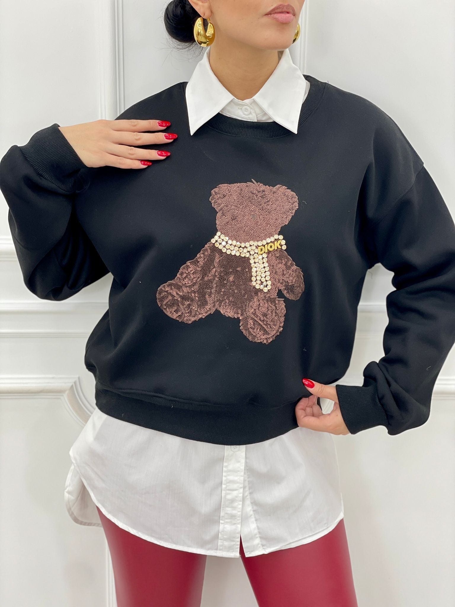 FELPA TEDDY CON STRASS AUTUMN COLLECTION