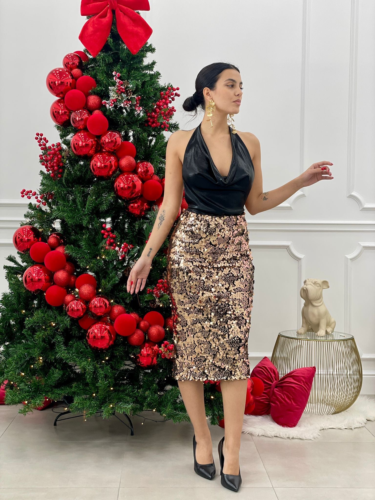 Skirt Outfit Con Gonna Di Paillettes Minigonna Gonne Brillantinate