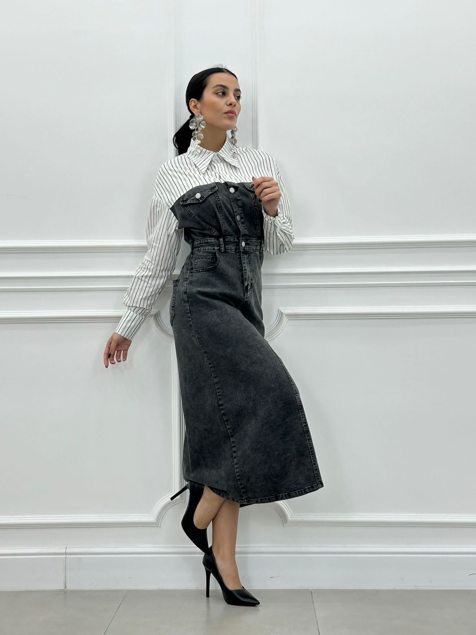 Abito Lungo Vestito Con Giubbotto Di Jeans Abito In Denim