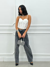 JEANS FIT BARRELL CON STRASS NEW AI26