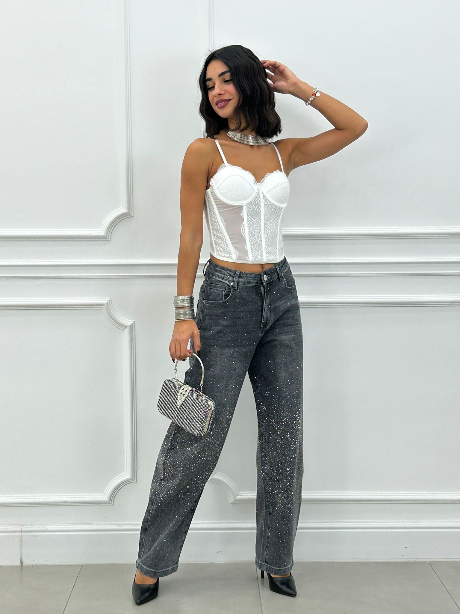 JEANS FIT BARRELL CON STRASS NEW AI26