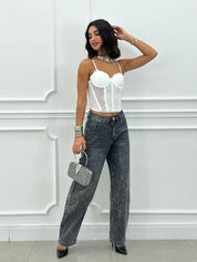 JEANS FIT BARRELL CON STRASS NEW AI26