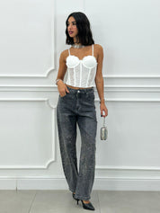JEANS FIT BARRELL CON STRASS NEW AI26